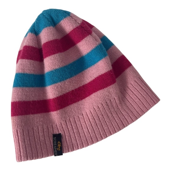 Screamer Child's Knit Beanie Hat Pink & Blue - Picture 2 of 6